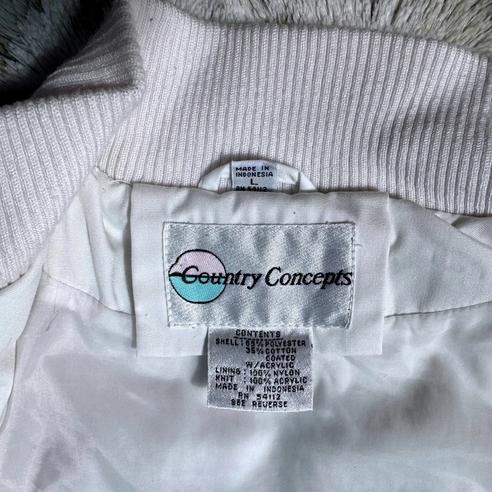 1980's‎ Country Concepts Womens Jacket Full Zip Coat Windbreaker L. White Bomber